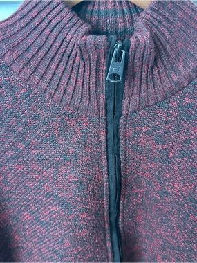 Buffalo David Bitton Men's Burgundy and Black Zip-Up Rib Collar Sweater